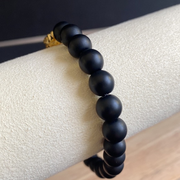 Matte Black Onyx & Gold Buddha Bead - Picture 4 of 4